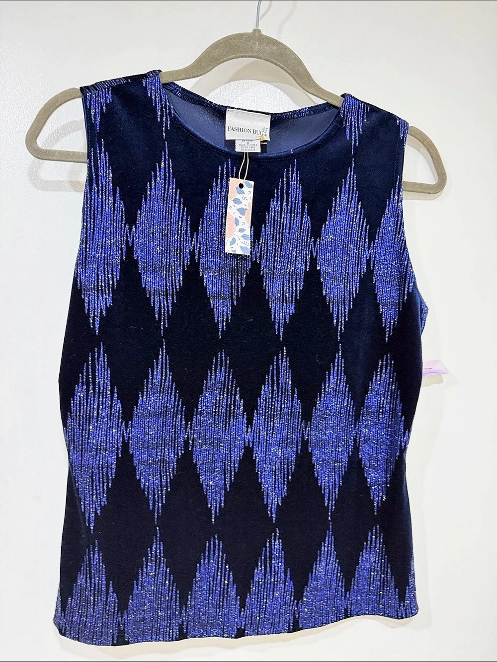 Fashion Bug Geometric Sleeveless Top in Blue & Black Size Medium NWT